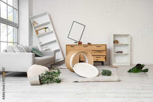 Interior of messy living ro...