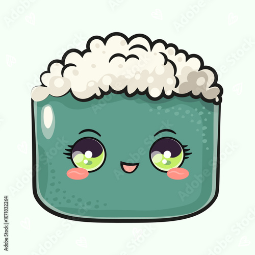 Cute funny Sushi. Vector hand drawn cartoon kawaii character illustration icon. Isolated on green background. Sushi character concept
