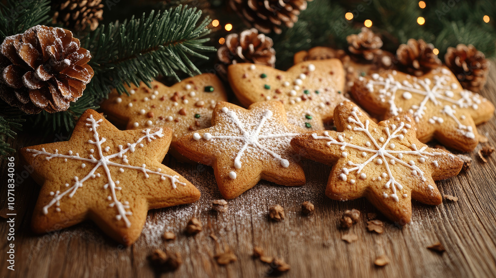 Festive gingerbread cookies decorated for the holiday season Festive gingerbread cookies decorated for the holiday season