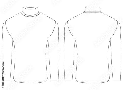 turtle neck long sleeve t shirt vector Template illustration front and back view 