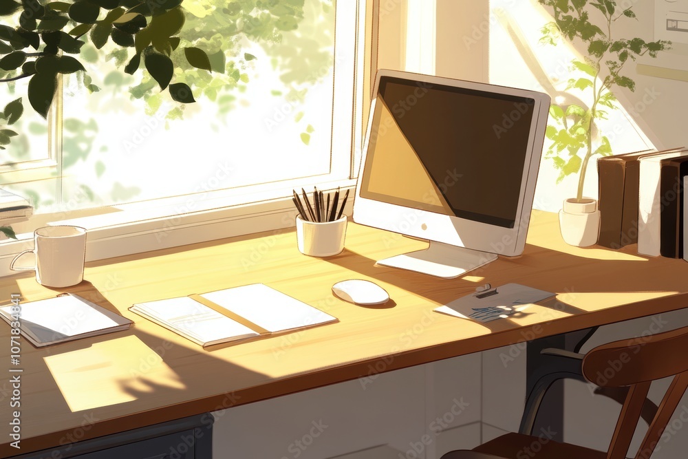 Modern Office Workspace with Computer and Desk - Workplace and Office Environment Modern Office Workspace with Computer and Desk - Workplace and Office Environment