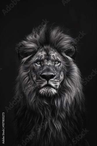 Wallpaper Mural Anmutiges Löwen Portrait in schwarz weiss, edle und intensive Abbildung eines männlichen Löwens Torontodigital.ca