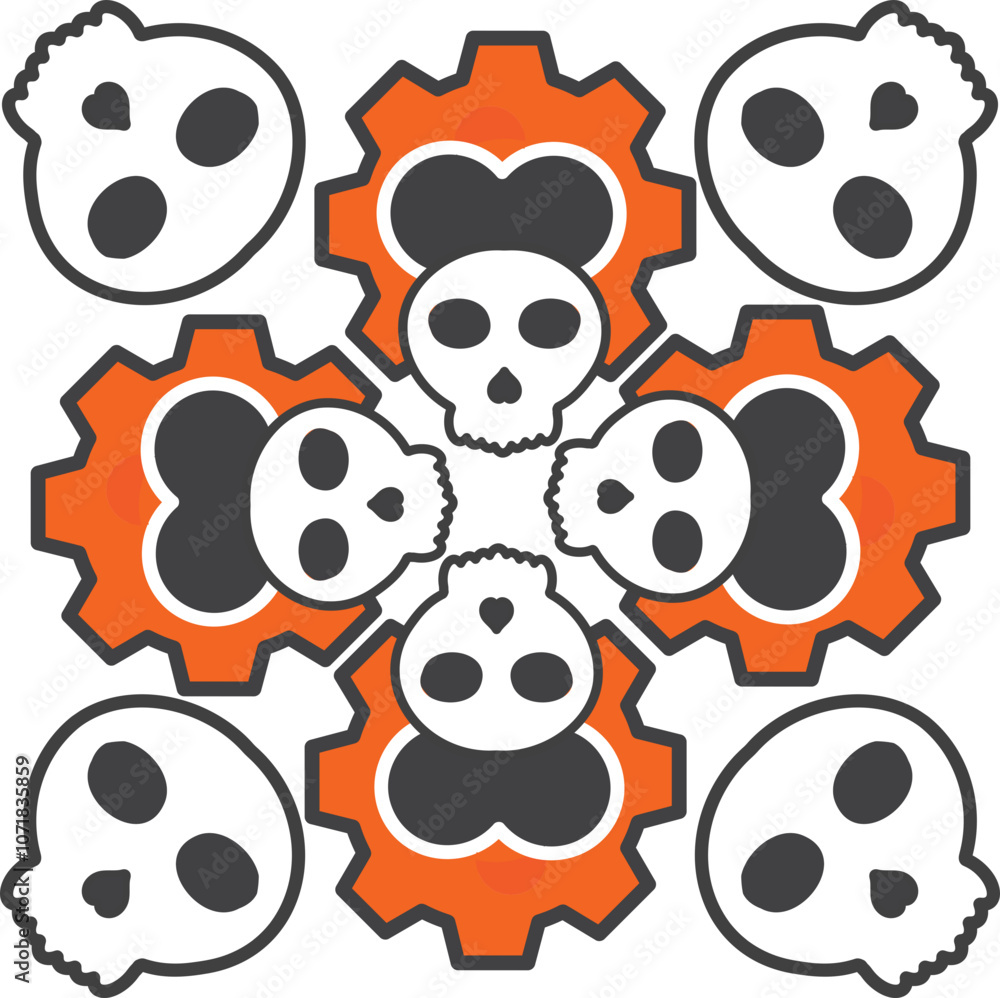 Fototapeta premium illustration of skull and gear