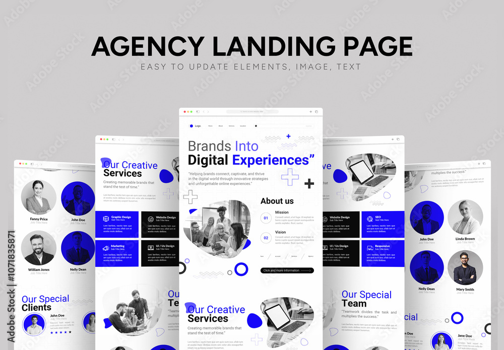 Digital Brand Agency Landing Page Layout Stock Template | Adobe Stock