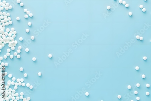 White pills on blue background with copy space in the middle.