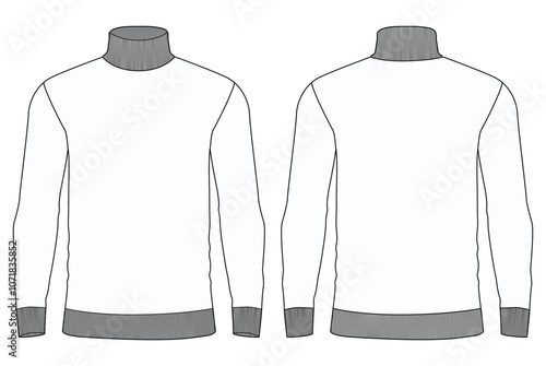 turtle neck long sleeve t shirt vector Template illustration front and back view 