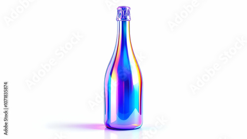 Iridescent Champagne Bottle on White Background