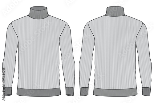 turtle neck long sleeve t shirt vector Template illustration front and back view 