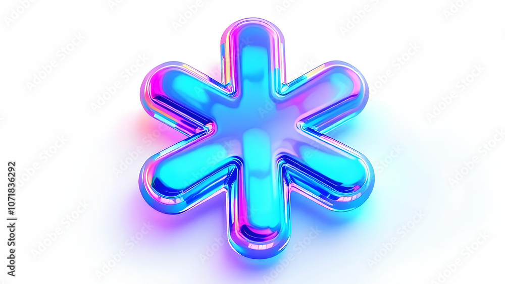 Obraz premium Glossy Iridescent Blue Asterisk on White Background