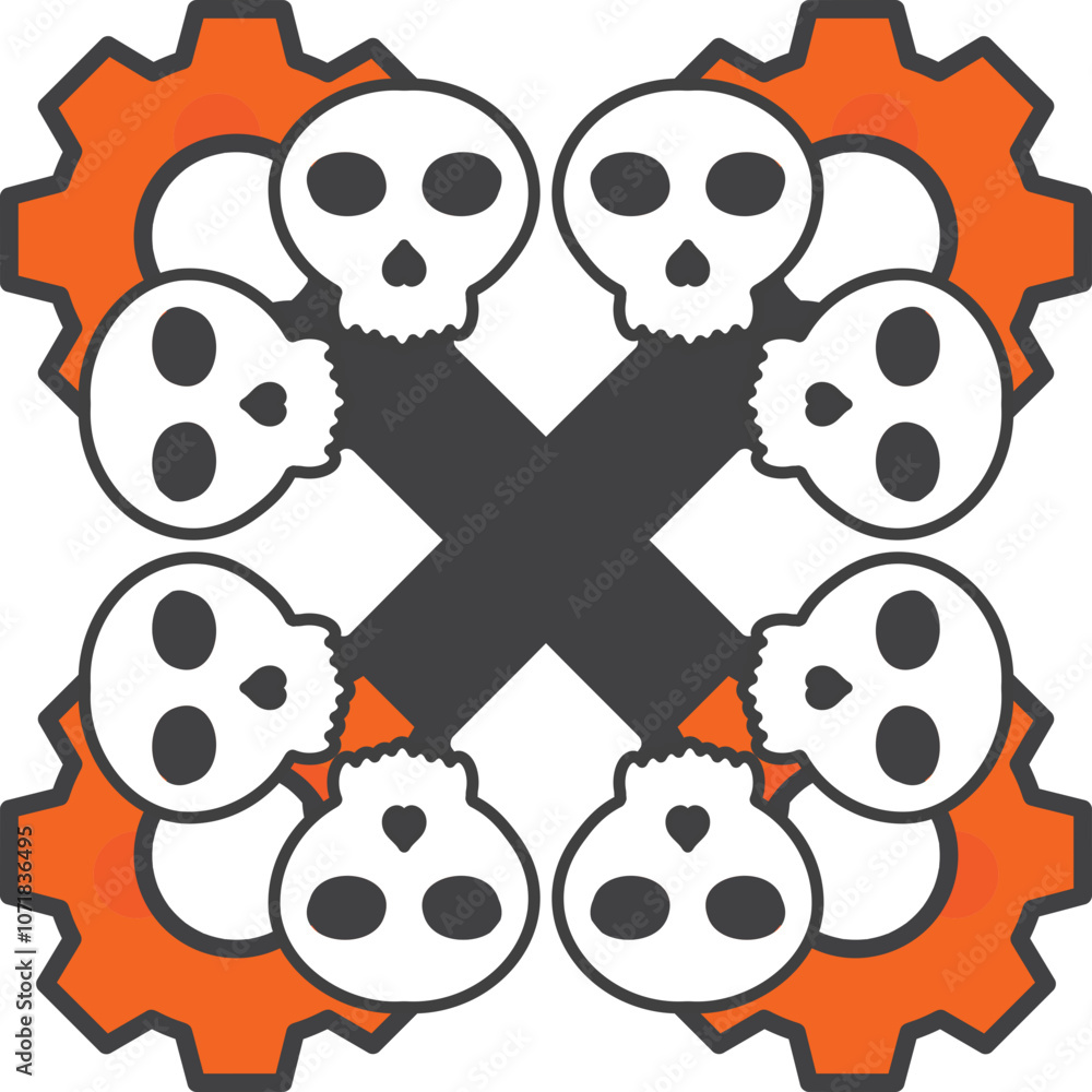 Fototapeta premium illustration of skull and gear