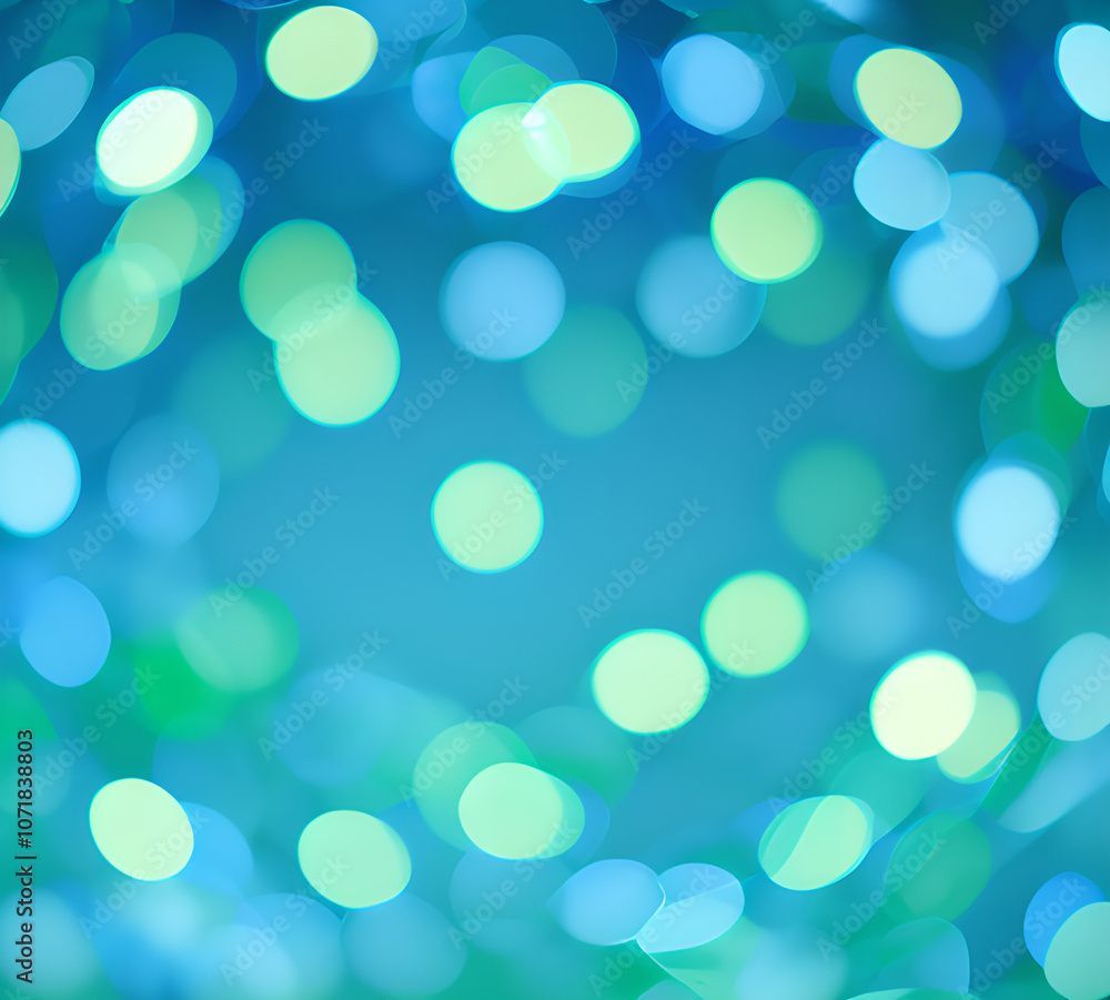 Fototapeta premium Green bokeh background with blue bokeh effect defocused lights on dark background.generative ai