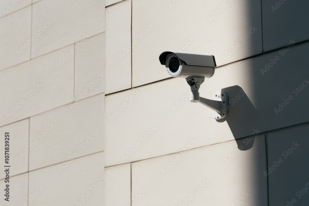 A Close-up of a Security Camera Mounted on the Side of a Building - Urban Surveillance and Safety A Close-up of a Security Camera Mounted on the Side of a Building - Urban Surveillance and Safety