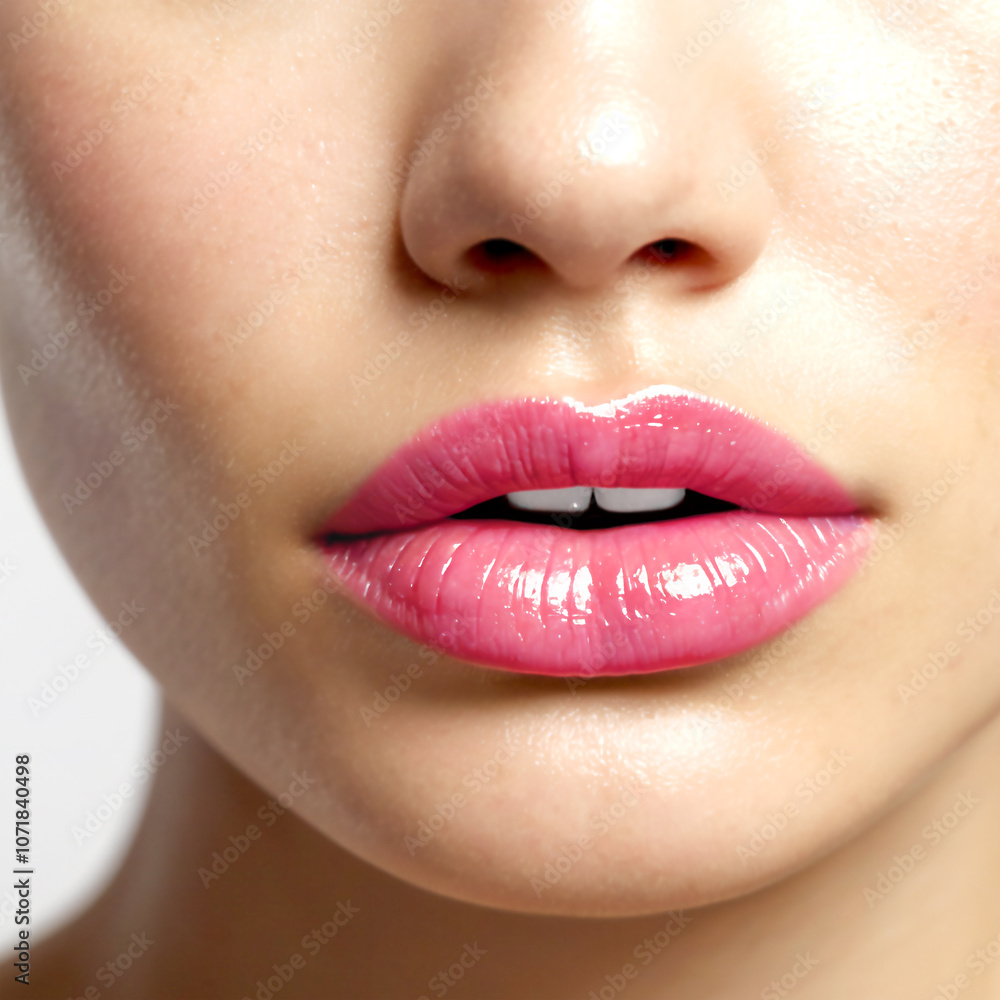 Fototapeta premium ピンク色の口紅を塗った若い女性の唇