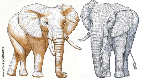 Two Elephants: A Detailed Illustration photo