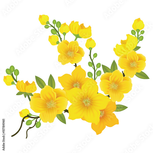 Apricot yellow flowers with green leaves for Lunar New Year 