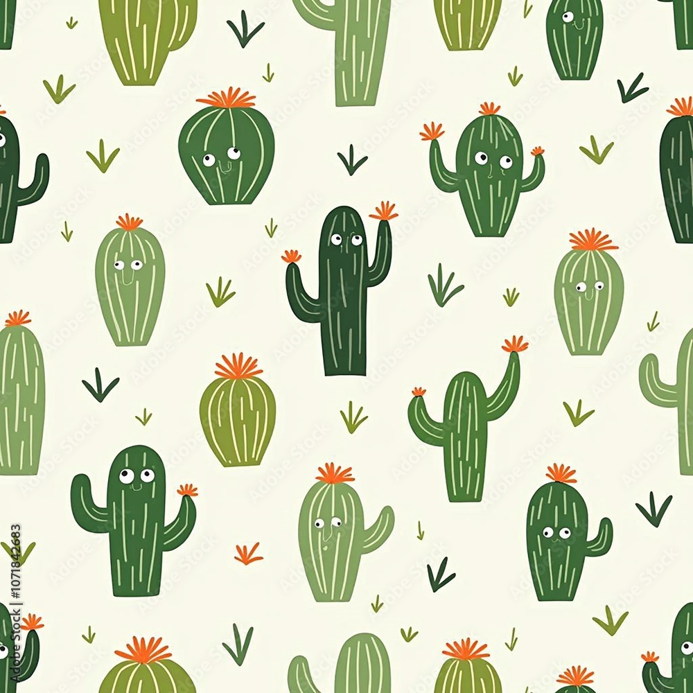 Modern abstract seamless pattern. Fun colorful cartoon cactus pattern - generative AI Modern abstract seamless pattern. Fun colorful cartoon cactus pattern - generative AI