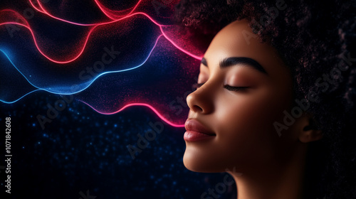 Woman with closed eyes, practicing meditation 

