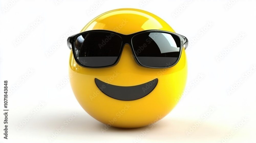 Cool emoticon with sunglasses and relaxed smile, isolated on white, representing confidence Cool emoticon with sunglasses and relaxed smile, isolated on white, representing confidence