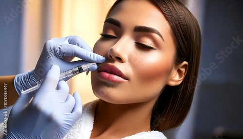 Professional, close-up image of a beauty specialist's hands making a precise injection
