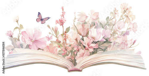 Fototapeta Naklejka Na Ścianę i Meble -  PNG Books with pink and white lace art illustration watercolor.