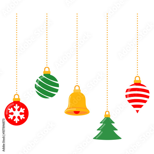bright red and green hanging christmas ball ornament illustration