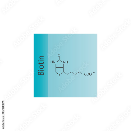 Biotin skeletal structure diagram.Vitamin B7 compound molecule scientific illustration.