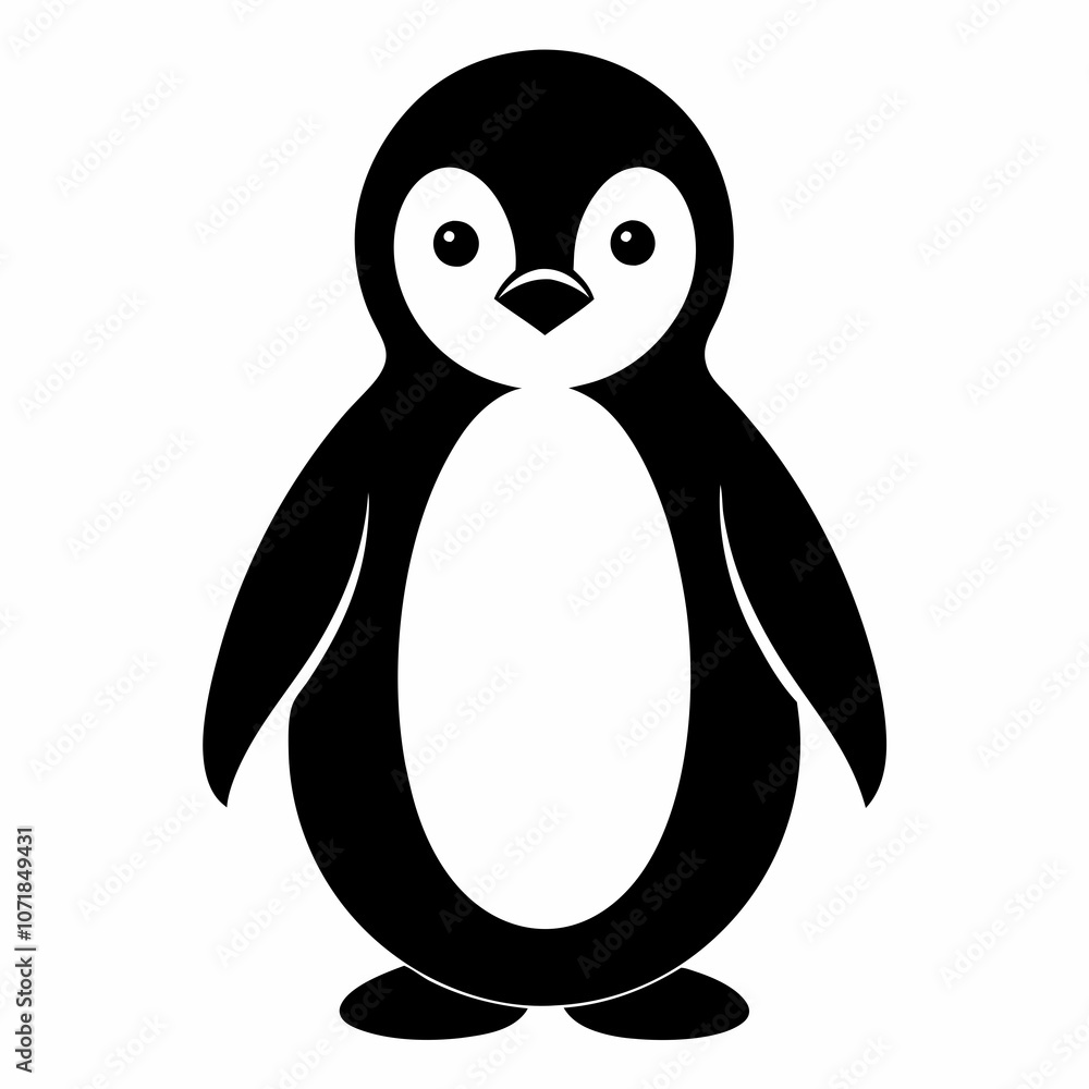 Fototapeta premium Adorable Baby Penguin Silhouette Vector Illustration on White Background