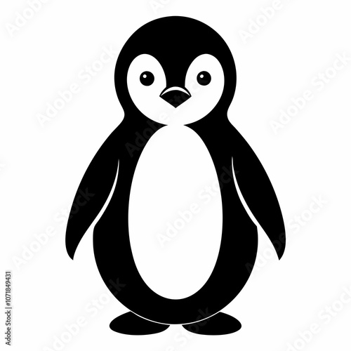 Adorable Baby Penguin Silhouette Vector Illustration on White Background