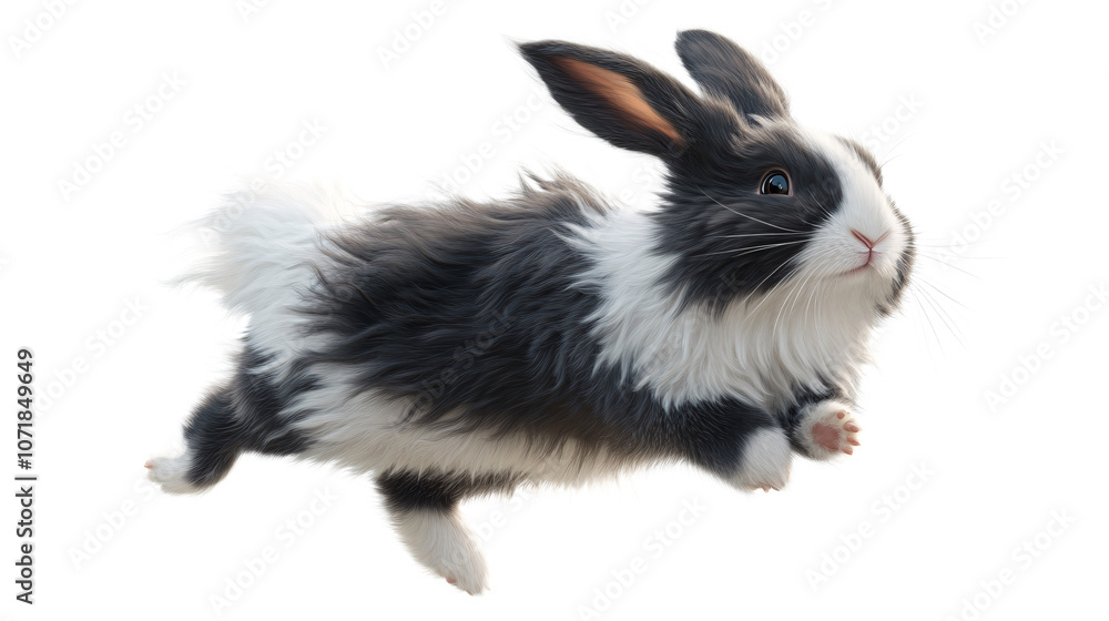 A fluffy rabbit hopping A fluffy rabbit hopping