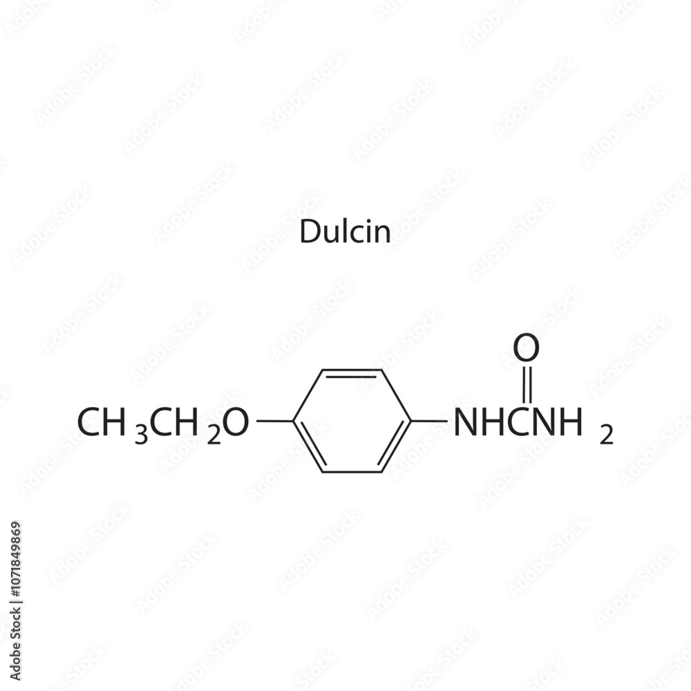 Fototapeta premium Dulcin skeletal structure diagram.Artificial sweetener compound molecule scientific illustration.