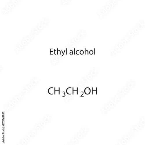 Ethyl alcohol skeletal structure diagram.Organic molecule compound molecule scientific illustration.