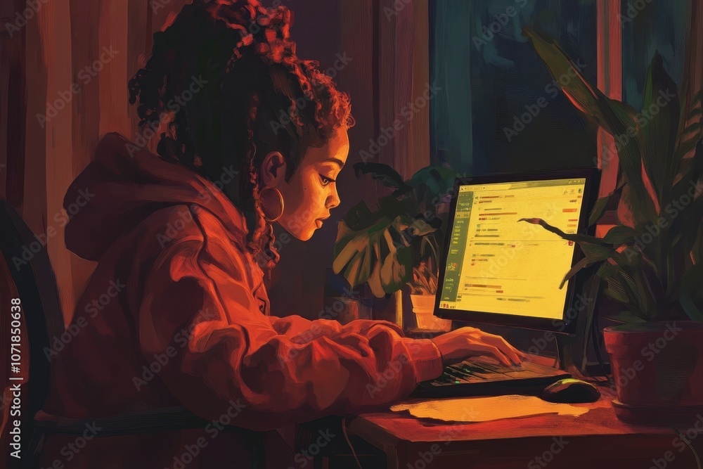 Obraz premium Artist Working in Cozy Studio with Creative Lighting