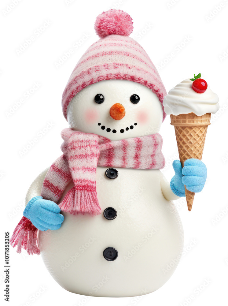 Fototapeta premium PNG Snowman holding a ice-cream snowman dessert winter.
