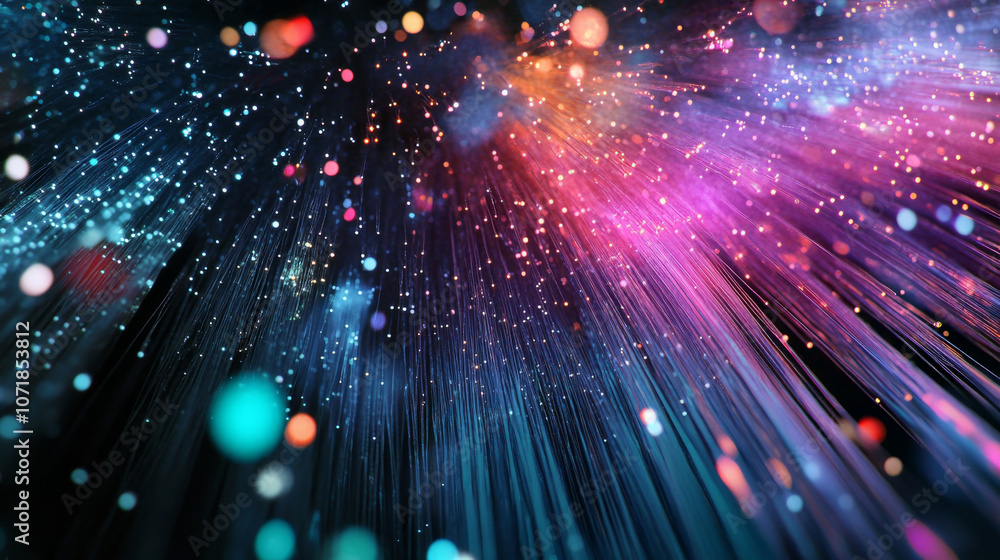 Obraz premium Cables used for computer networks, shown against a backdrop of fiber optic strands.