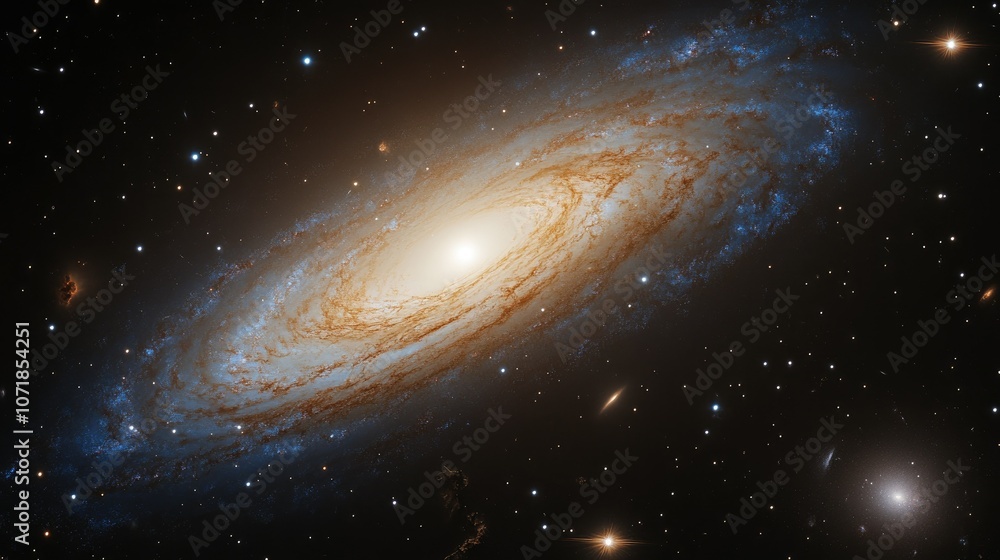 Obraz premium Majestic spiral galaxy surrounded by distant stars and light-filled nebulae, giving a sense of depth and vastness in space.