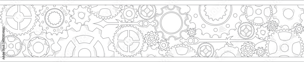Hand drawn gear cogwheel corner, frame and border Doodle sketch style color gear mechanism. Concept of business idea, teamwork, progress background. Doodle cog. Vector illustration Hand drawn gear cogwheel corner, frame and border Doodle sketch style color gear mechanism. Concept of business idea, teamwork, progress background. Doodle cog. Vector illustration