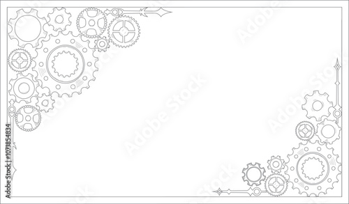 Hand drawn gear cogwheel corner, frame and border Doodle sketch style color gear mechanism. Concept of business idea, teamwork, progress background. Doodle cog. Vector illustration