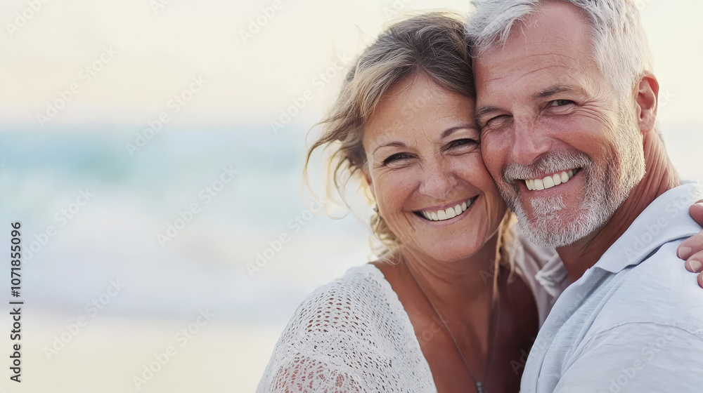Obraz premium Happy Senior Couple Embracing at the Beach
