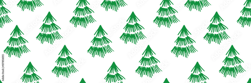 Fototapeta premium Winter Christmas pattern with green Christmas trees , illustration for a greeting card, Christmas, New Year's party, invitations,postcards, decorations, packaging, wrapping paper, gift boxes
