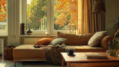 Cozy living room interior inspired by autumn colors