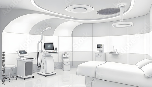 Modern SPA equipment and health diagnostics highlighted by white, png photo