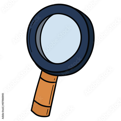 Hand drawn cartoon magnifying glass on a white background.