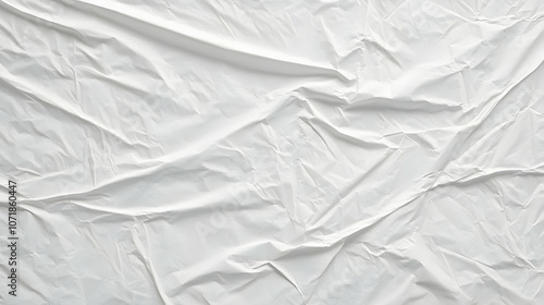White Crumpled Plastic Background Texture, Abstract Wrinkled Surface, White Plastic Material,  High Resolution for Design