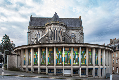 Fototapeta Naklejka Na Ścianę i Meble -  Saint Germain church and presbytery in the town of Flers in Normandy, France