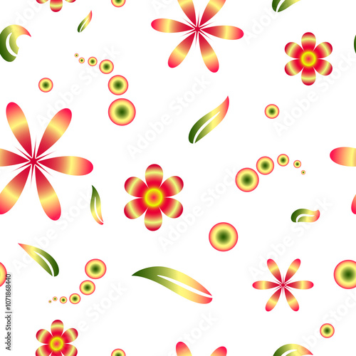 Seamless pattern with yellow-pink flowers and colorful leaves for wallpaper, banners, fabrics, wrapping paper.
