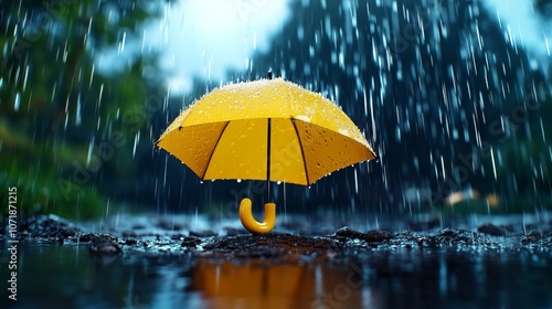 Wallpaper Mural Yellow Umbrella in Heavy Rain Rainy Day Weather Storm Nature Outdoors Torontodigital.ca