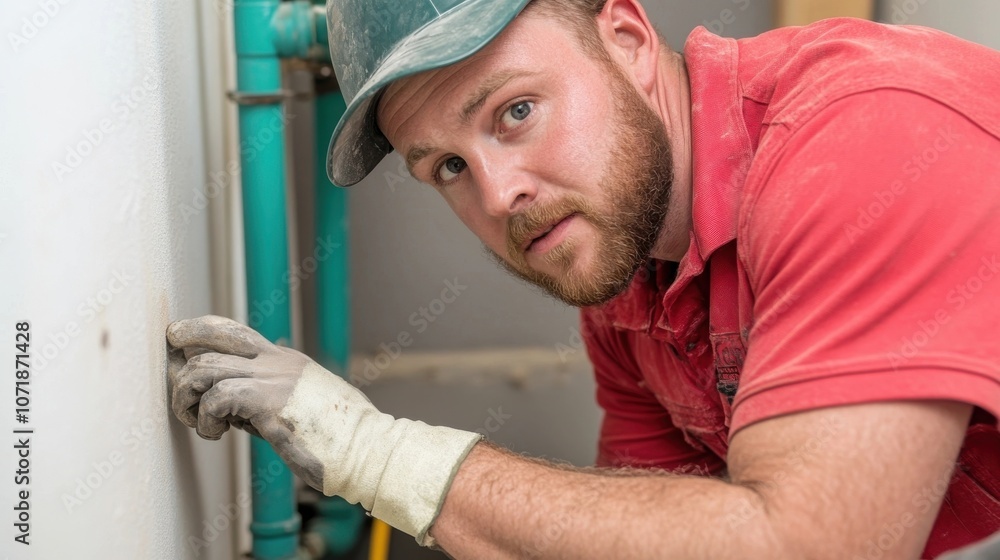 Serious Construction Worker in Uniform and Hard Hat Carefully Examining Plumbing Pipe and Using Tools to Identify and Solve Maintenance or Repair Issue in a Residential Building or Home Serious Construction Worker in Uniform and Hard Hat Carefully Examining Plumbing Pipe and Using Tools to Identify and Solve Maintenance or Repair Issue in a Residential Building or Home