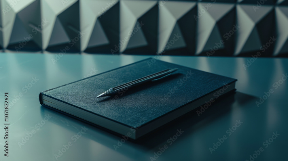 Dark Navy Notebook with Pen, Generative AI Illustration Dark Navy Notebook with Pen, Generative AI Illustration