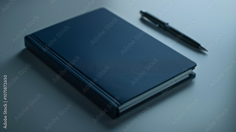 Dark Navy Notebook with Pen, Generative AI Illustration Dark Navy Notebook with Pen, Generative AI Illustration