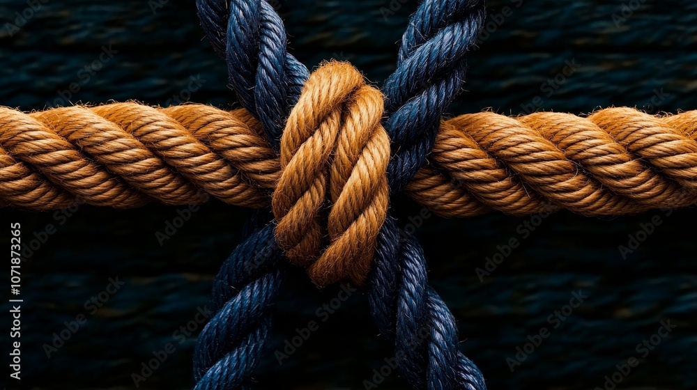 Intertwined Ropes Nautical Knot Blue and Brown Texture Closeup Intertwined Ropes Nautical Knot Blue and Brown Texture Closeup